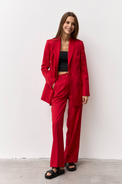 Красные брюки из текстиля для делового стиля Luitui R2075 красный - фото 3