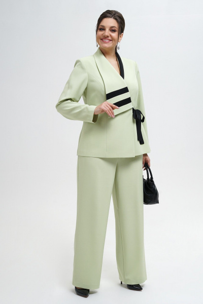 Жакет и брюки прямого силуэта из текстиля в деловом стиле Alani Collection 2280 зелень - фото 3