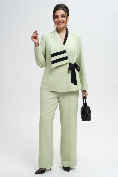 Жакет и брюки прямого силуэта из текстиля в деловом стиле Alani Collection 2280 зелень - фото 2
