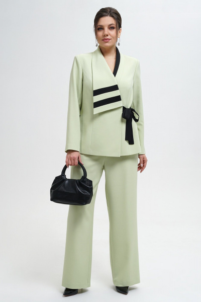 Жакет и брюки прямого силуэта из текстиля в деловом стиле Alani Collection 2280 зелень - фото 1