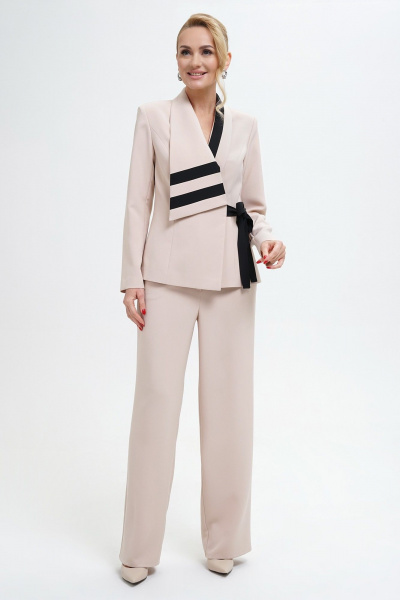 Брюки и жакет прямого силуэта из текста из текстиля Alani Collection 2280 пудра - фото 1