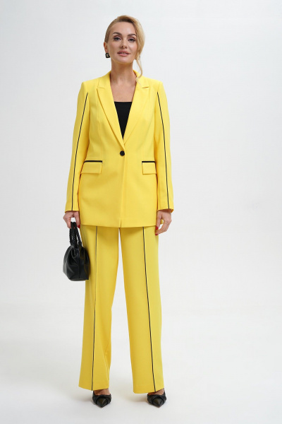 Деловой костюм с жакетом и брюками из текстиля Alani Collection 2281 желтый - фото 1