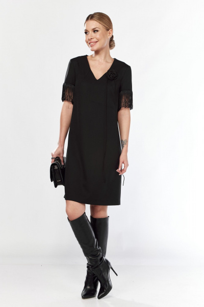 Платье эффектное из текстиля с V-образным вырезом Talia fashion 438 черный - фото 12