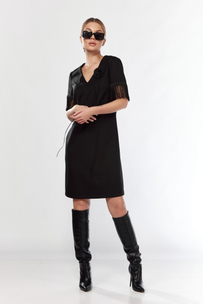 Платье эффектное из текстиля с V-образным вырезом Talia fashion 438 черный - фото 8