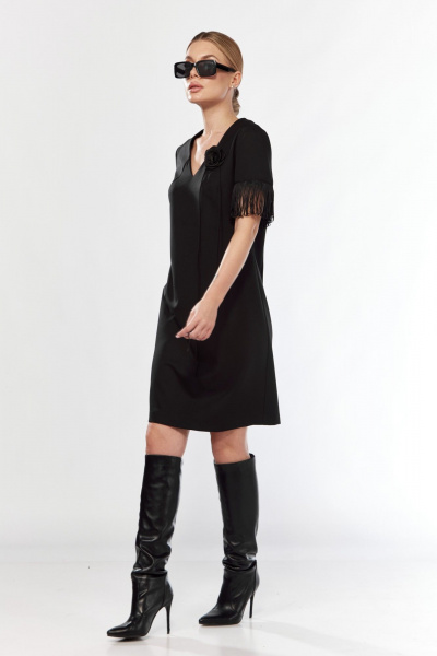 Платье эффектное из текстиля с V-образным вырезом Talia fashion 438 черный - фото 7