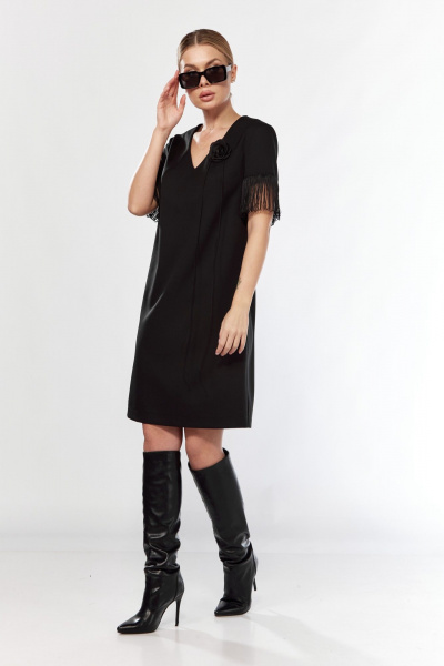 Платье эффектное из текстиля с V-образным вырезом Talia fashion 438 черный - фото 6