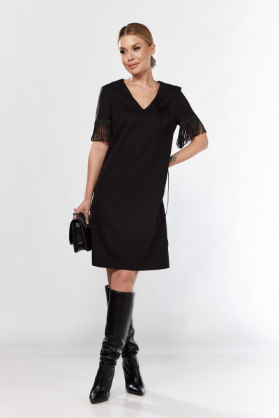 Платье эффектное из текстиля с V-образным вырезом Talia fashion 438 черный - фото 5