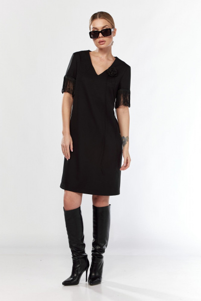 Платье эффектное из текстиля с V-образным вырезом Talia fashion 438 черный - фото 3