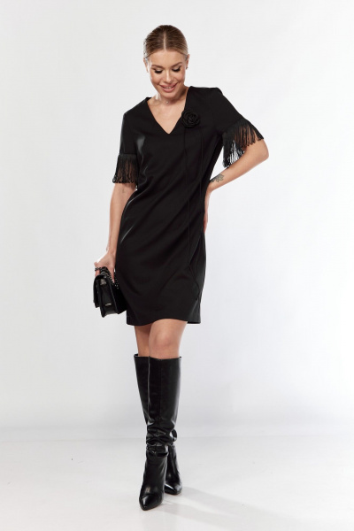 Платье эффектное из текстиля с V-образным вырезом Talia fashion 438 черный - фото 2
