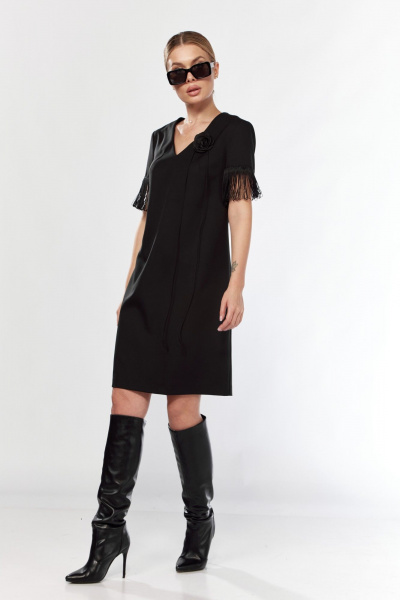 Платье эффектное из текстиля с V-образным вырезом Talia fashion 438 черный - фото 1