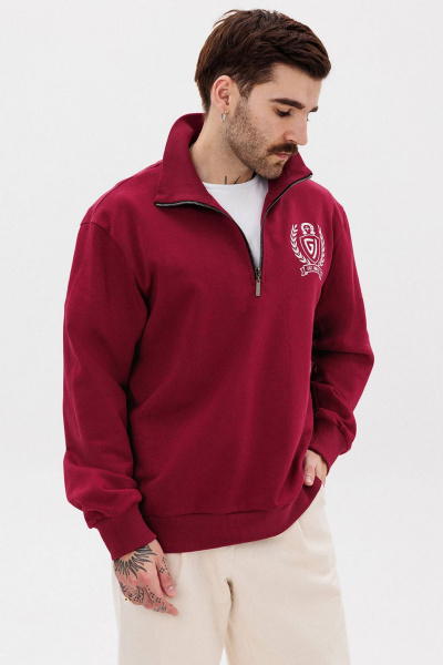 Красный джемпер из трикотажа с вышивкой и молнией GO M4077/12-01. 182-188 - фото 5