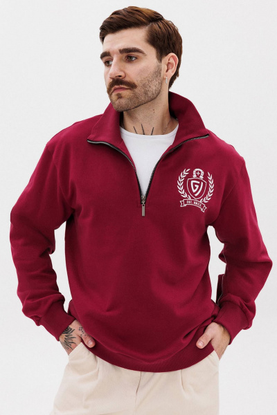 Красный джемпер из трикотажа с вышивкой и молнией GO M4077/12-01. 182-188 - фото 1