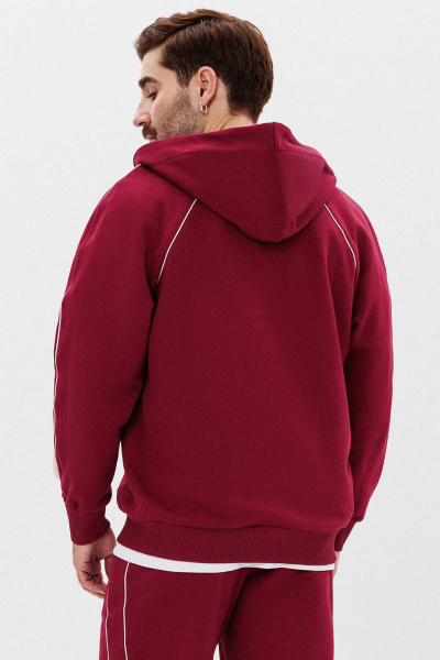 Красный зип-худи из трикотажа с вышивкой и двойным капюшоном GO M4081/12-01. 182-188 - фото 3