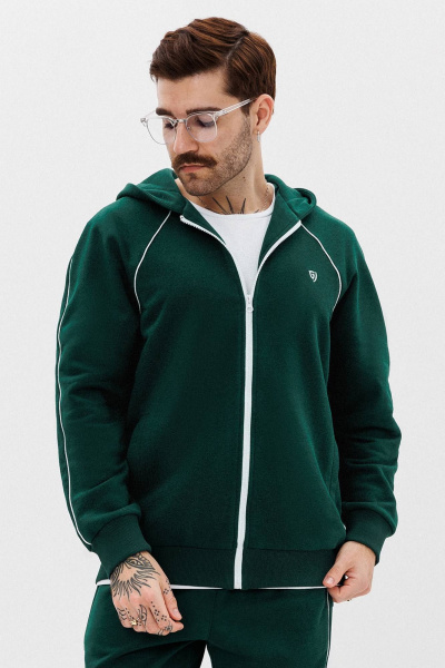 Зеленый зип-худи из трикотажа с вышивкой и двойным капюшоном GO M4081/25-02. 176-182 - фото 1