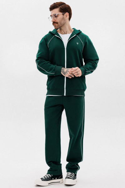 Зеленый зип-худи из трикотажа с вышивкой и двойным капюшоном GO M4081/25-02. 176-182 - фото 4