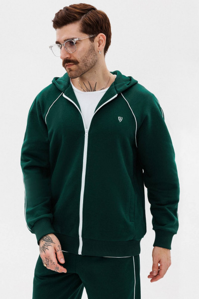 Зеленый зип-худи из трикотажа с вышивкой и двойным капюшоном GO M4081/25-02. 176-182 - фото 3