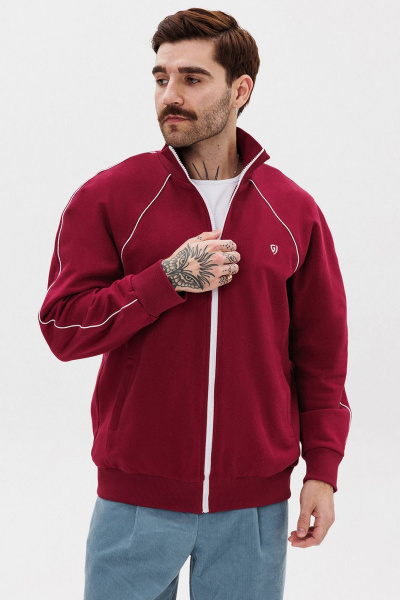Красный зип-джемпер из трикотажа с вышивкой и контрастным кантом GO M4082/12-01. 176-182 - фото 1