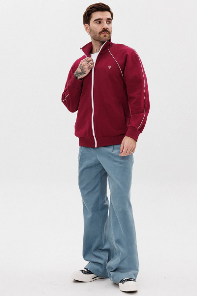 Красный зип-джемпер из трикотажа с вышивкой и контрастным кантом GO M4082/12-01. 182-188 - фото 5