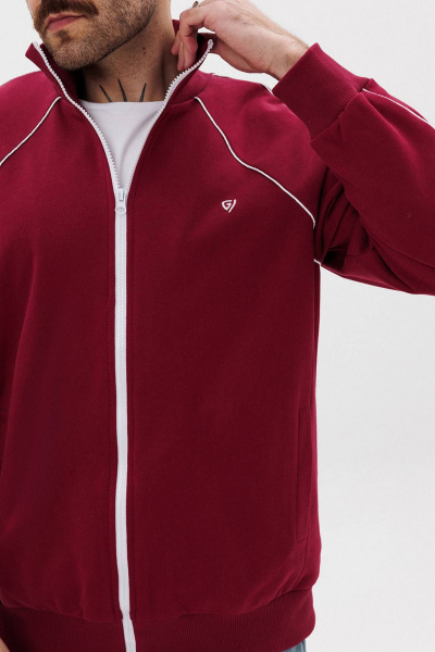 Красный зип-джемпер из трикотажа с вышивкой и контрастным кантом GO M4082/12-01. 182-188 - фото 4