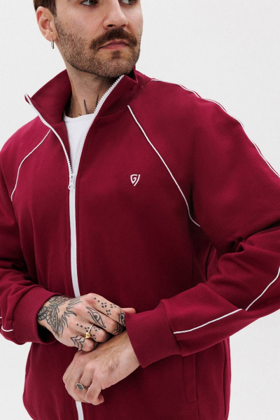 Красный зип-джемпер из трикотажа с вышивкой и контрастным кантом GO M4082/12-01. 182-188 - фото 2