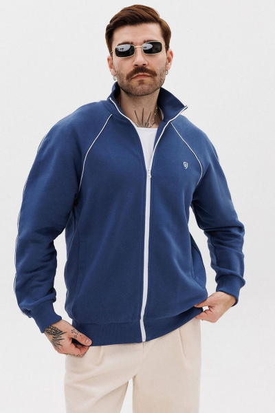 Синий зип-джемпер из трикотажа с вышивкой и контрастным кантом GO M4082/20-01. 182-188 - фото 1