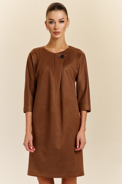 Платье свободного силуэта с складками и спущенным рукавом DILIA 0925 терракот - фото 1