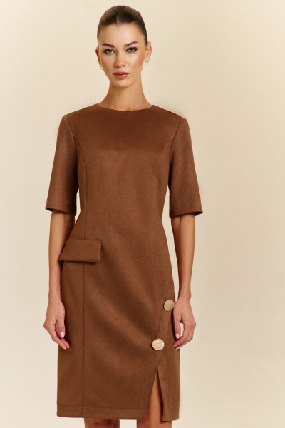 Платье полуприлегающего силуэта с имитацией кармана DILIA 0930 терракот - фото 1