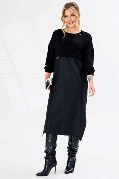 Платье свободного силуэта из трикотажа с разрезами Faufilure C1667 - фото 1