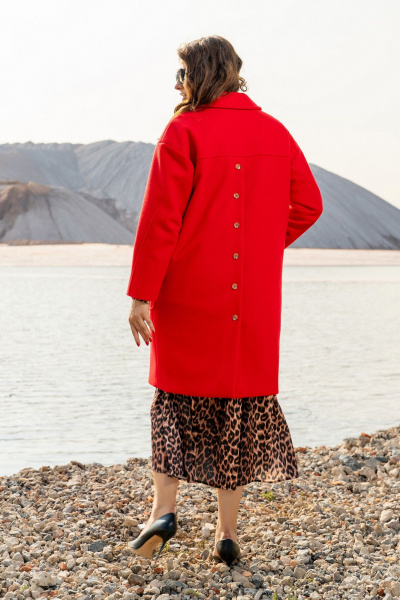 Двубортное пальто из пальтовой ткани с карманами Andina 1007 красное - фото 5
