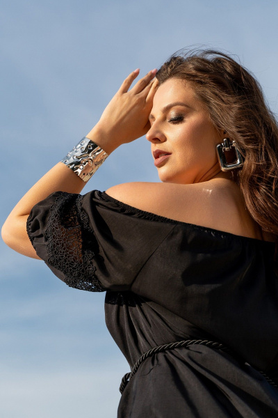 Комплект из блузки реглан и брюк с резинками и карманами Andina 952 черный/фуксия - фото 8