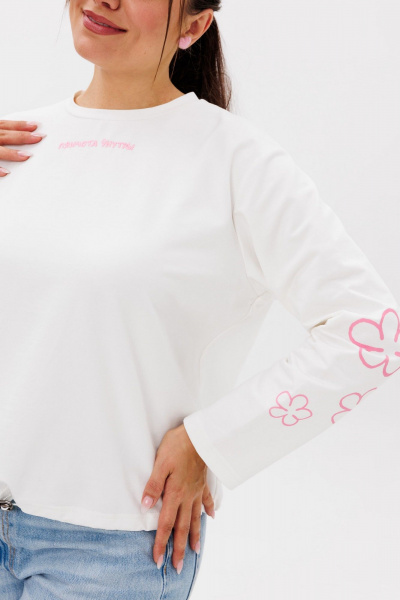 Лонгслив из хлопка с вышивкой и цветочным узором Anelli 1432 белый - фото 7