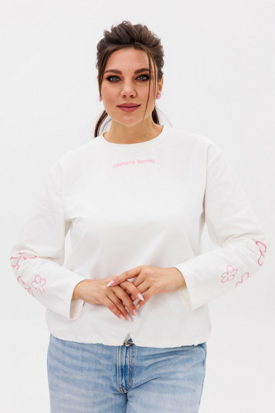 Лонгслив из хлопка с вышивкой и цветочным узором Anelli 1432 белый - фото 3