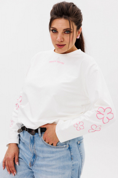 Лонгслив из хлопка с вышивкой и цветочным узором Anelli 1432 белый - фото 1