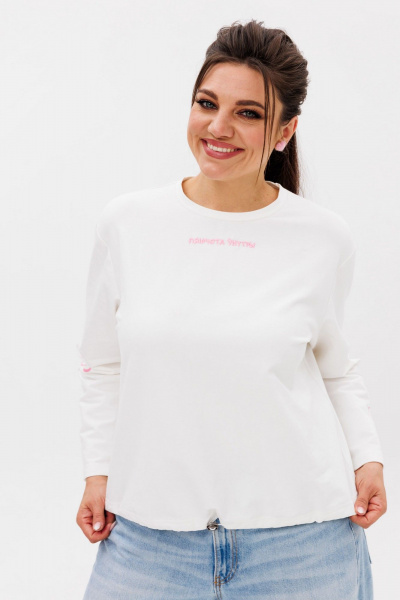 Лонгслив из хлопка с вышивкой и цветочным узором Anelli 1432 белый - фото 9