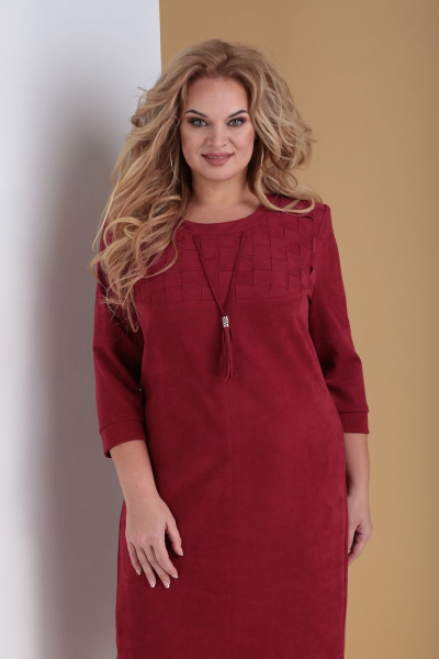 Платье приталенное в текстильной замше с кокеткой Tensi 299а марсала - фото 2