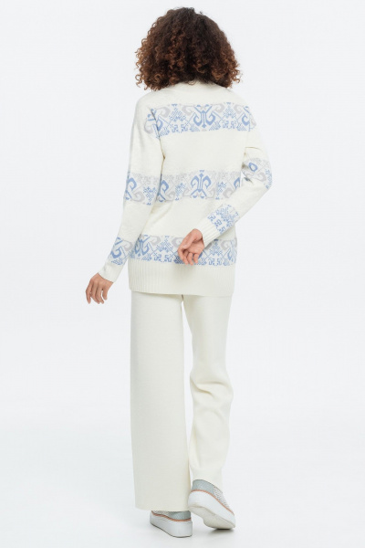 Свитер молочный жаккардовый с высоким воротом и длиной 72 см AREOLA 10455 жемчуг/ракушка/небесный - фото 8