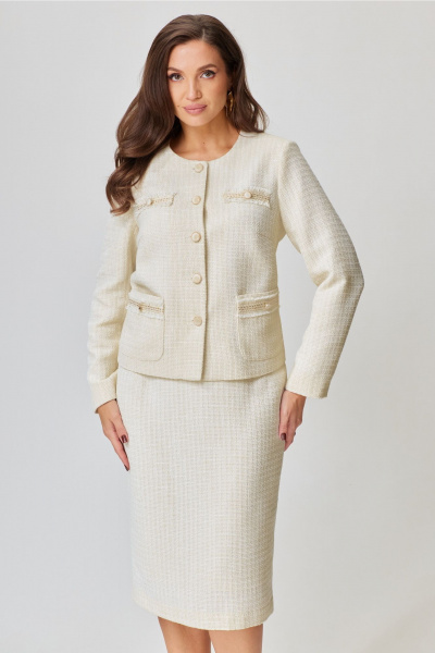 Двухпредметный костюм жакет и юбка со шлицей Andina city 9052-2 молочный - фото 6