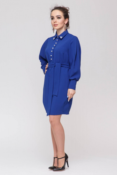 Платье приталенное с накидом и жемчугом Swarovski Domna 381 синий - фото 4