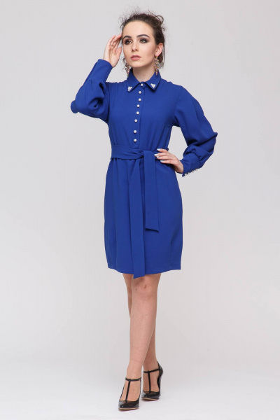 Платье приталенное с накидом и жемчугом Swarovski Domna 381 синий - фото 2