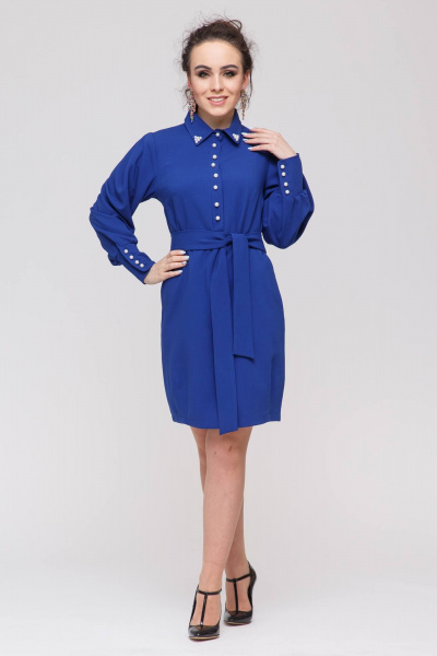 Платье приталенное с накидом и жемчугом Swarovski Domna 381 синий - фото 1