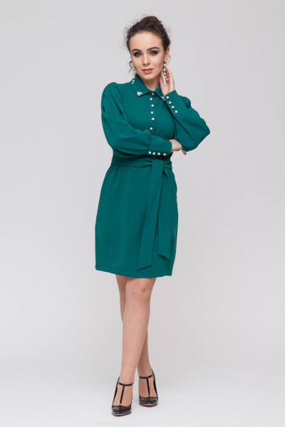 Платье отрезное по линии талии с поясом и вытачками Domna 382 зеленый - фото 4