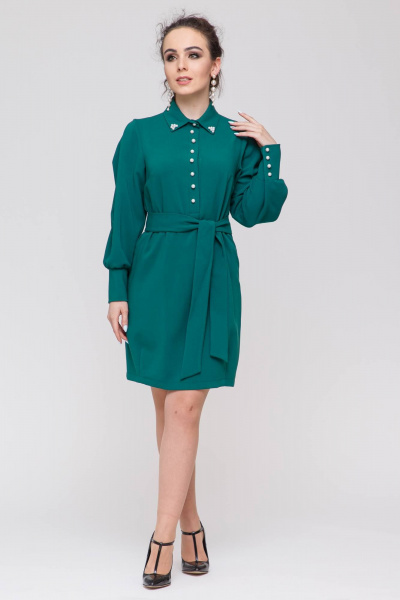 Платье отрезное по линии талии с поясом и вытачками Domna 382 зеленый - фото 3