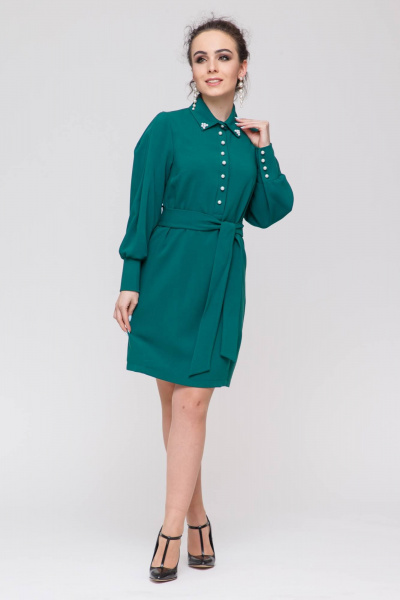 Платье отрезное по линии талии с поясом и вытачками Domna 382 зеленый - фото 2