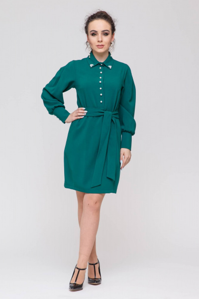 Платье отрезное по линии талии с поясом и вытачками Domna 382 зеленый - фото 1