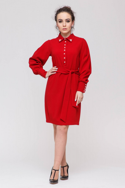 Платье с талиевыми вытачками из вискозы на каждый день Domna 383 красный - фото 1