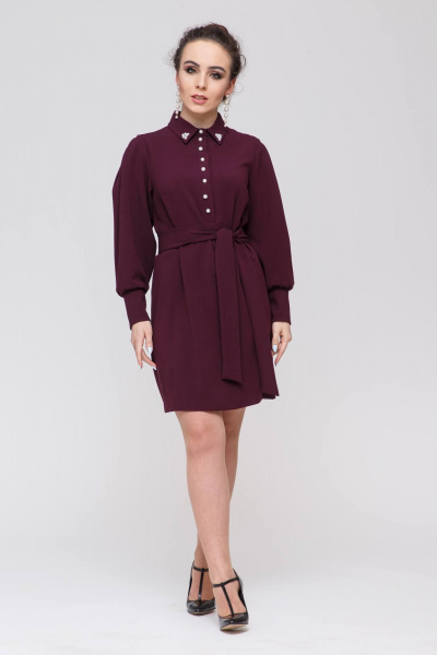 Платье с талиевой вытачкой и съемным поясом Domna 384 винный - фото 4