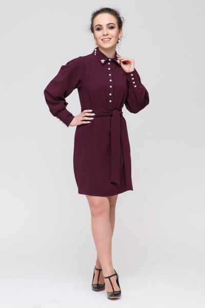 Платье с талиевой вытачкой и съемным поясом Domna 384 винный - фото 2