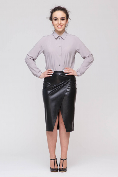 Блуза с прямым фасоном и манжетами на резинке, деловая Domna 536 серый - фото 3