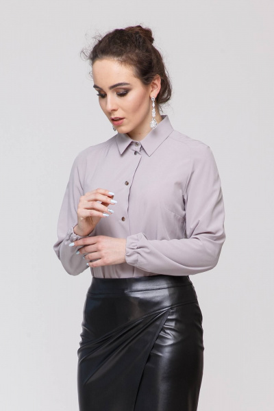 Блуза с прямым фасоном и манжетами на резинке, деловая Domna 536 серый - фото 1