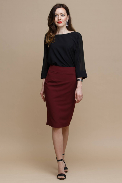 Зауженная юбка с разрезом из вискозы для делового стиля Domna 71077 бордовый - фото 2
